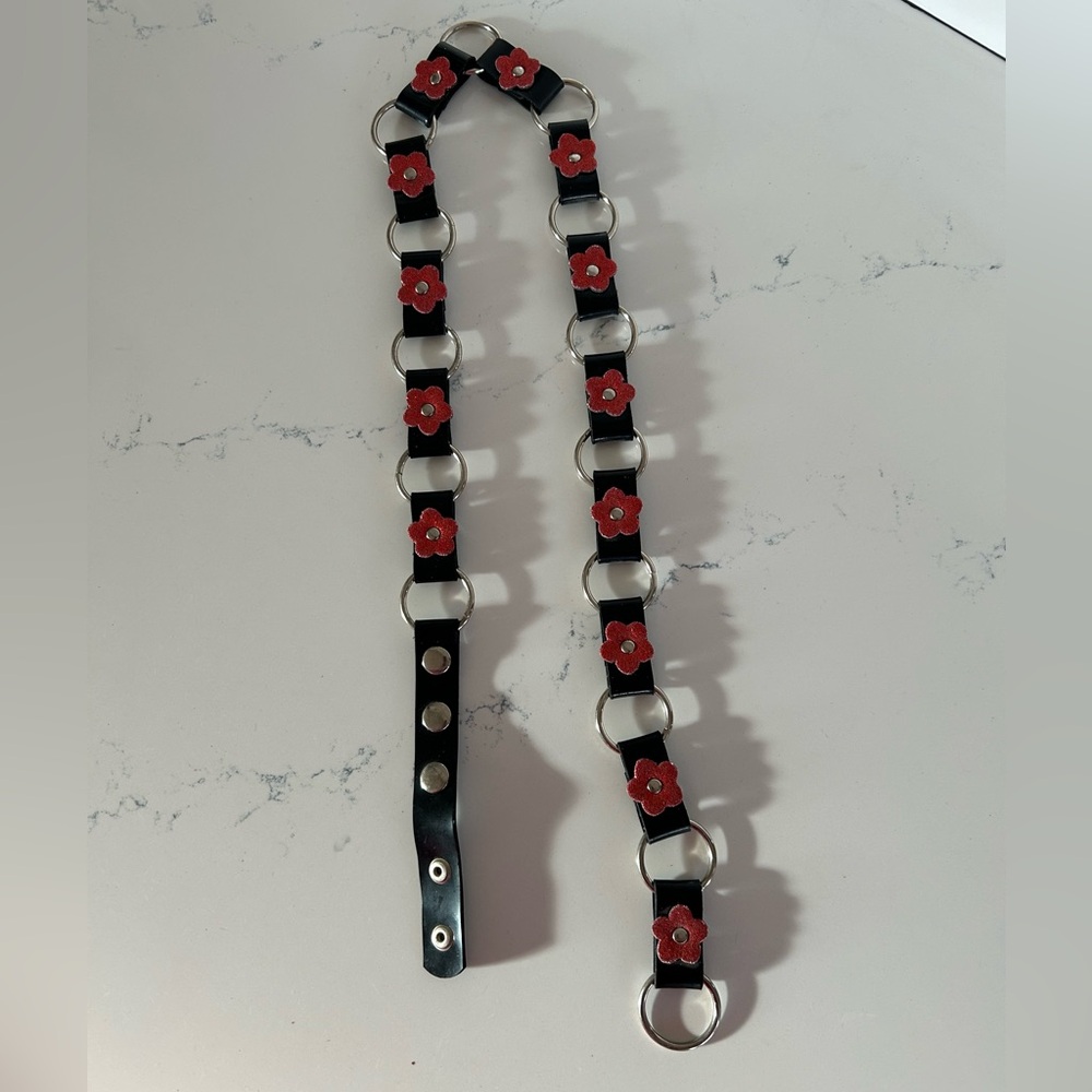 Whimsigoth Black Red Floral Belt Goth